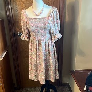 Floral Smocked Dress with Puff Sleeves